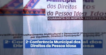 Imagem da 2ª Conferência Municipal dos Direitos da Pessoa Idosa em Guarantã do Norte, com enfoque nos participantes e palestrantes.