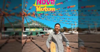 Festa Junina em Nova Mutum com palco e bandeirinhas coloridas, organizada pela Prefeitura de Nova Mutum.