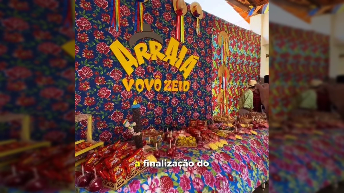 Grupo de idosos dançando e sorrindo em festa junina no Centro de Convivência Vovô Zeid, em Várzea Grande. Créditos: Prefeitura de Várzea Grande.