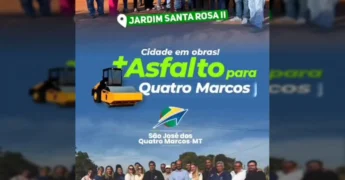 Cerimônia de assinatura para obras de asfalto e drenagem em São José dos Quatro Marcos, Mato Grosso. Crédito: Prefeitura de São José dos Quatro Marcos / Instagram.