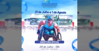 Atleta em cadeira de rodas durante os Jogos Paralímpicos e Paradesportivos Mato-grossenses. Imagem de @secelmt.