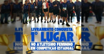 Imagem das atletas de Livramento e comissão técnica após a vitória no Atletismo Feminino. Créditos: Prefeitura de Livramento / Instagram.