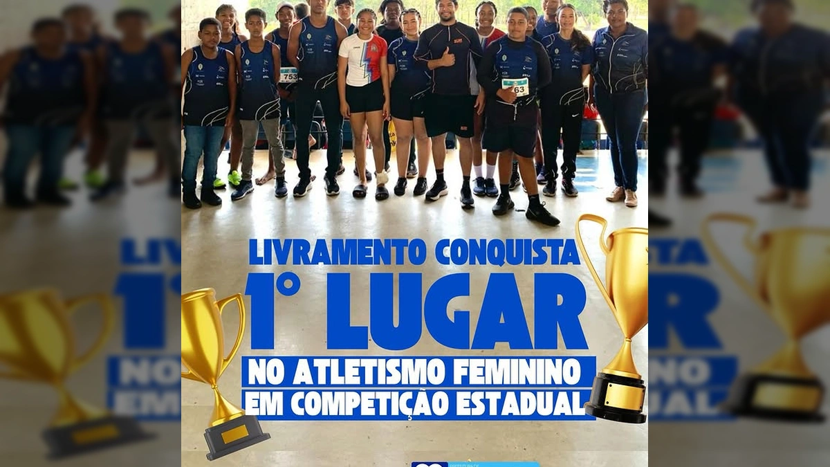 Imagem das atletas de Livramento e comissão técnica após a vitória no Atletismo Feminino. Créditos: Prefeitura de Livramento / Instagram.