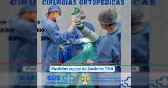 Profissionais de saúde em Terra Nova do Norte realizando uma cirurgia ortopédica em sala de operações. Crédito: Prefeitura Municipal de Terra Nova do Norte / Instagram