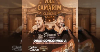 Imagem promocional do sorteio de acesso ao camarim de Cleber & Cauan para o Itanhangá Rodeio Show 2025, com os artistas e detalhes da promoção. Créditos: Itanhangá Rodeio Show 2025 / Instagram.