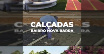 Obras de infraestrutura urbana em Barra do Garças, com trabalhadores construindo calçadas e pistas de caminhada. Crédito: Prefeitura de Barra do Garças / Instagram