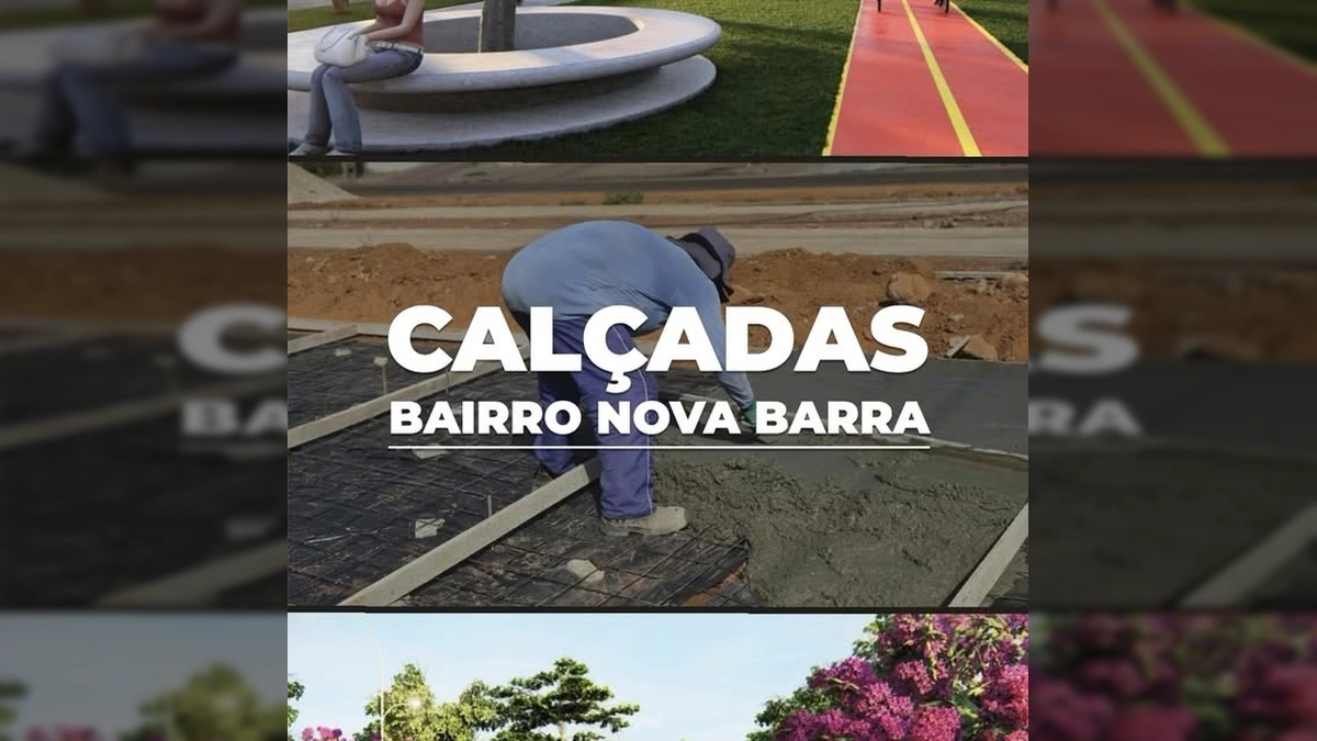 Obras de infraestrutura urbana em Barra do Garças, com trabalhadores construindo calçadas e pistas de caminhada. Crédito: Prefeitura de Barra do Garças / Instagram