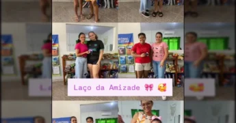 Meninas e instrutora com laços e fitas feitos no curso em Terra Nova do Norte. Créditos: terranovadonorte / Instagram.