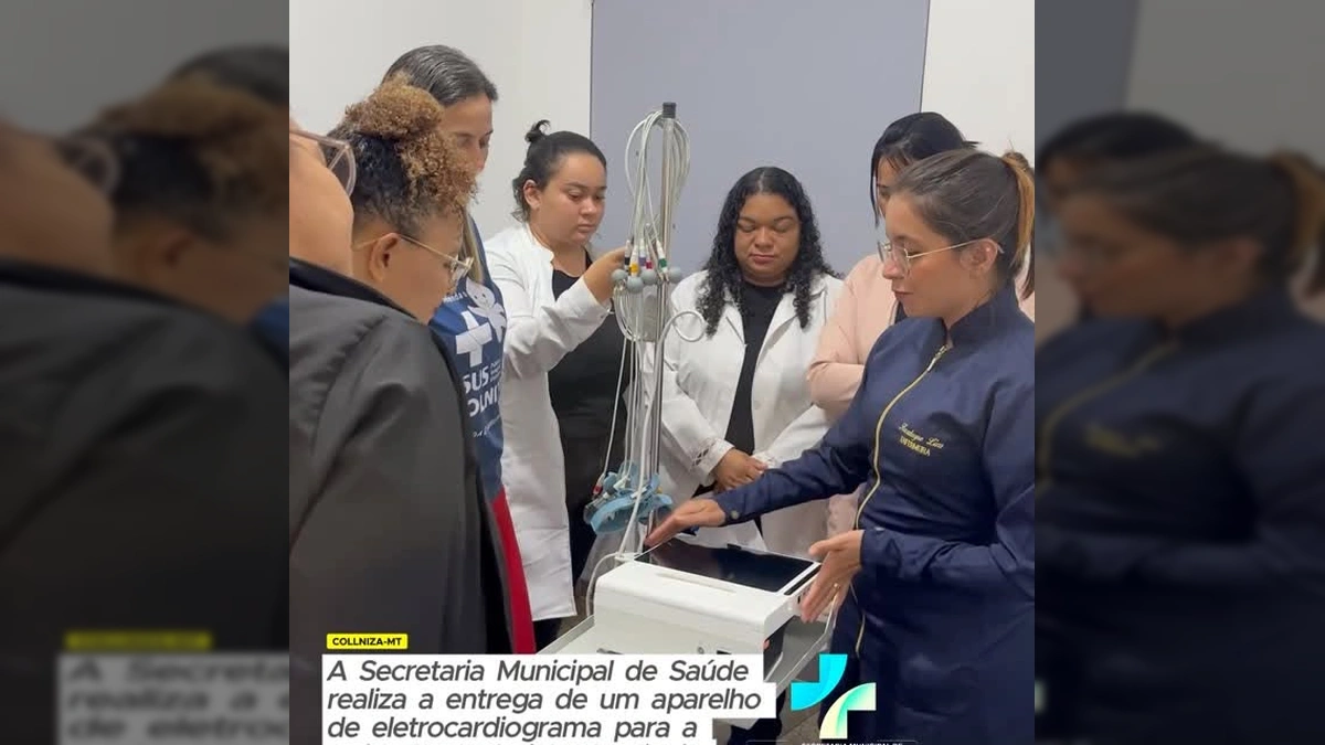 Profissionais de saúde recebendo treinamento para o novo aparelho de eletrocardiograma na Unidade de Saúde de Guariba. Crédito: Instagram / prefeitura_de_colniza