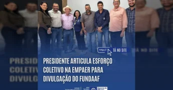 Grupo de pessoas, incluindo o presidente da Empaer-MT, Suelme Fernandes, em reunião para planejar a divulgação do FUNDAAF, créditos Empaer MT / Instagram.