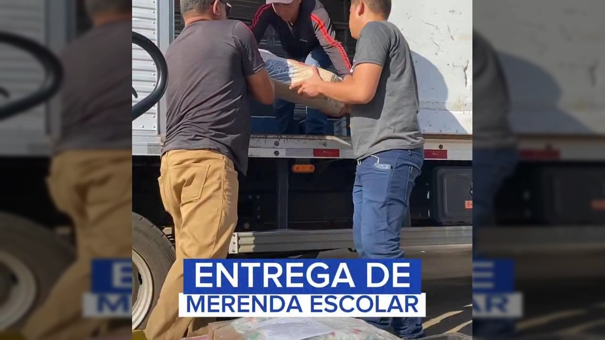 Foto de alimentos variados sendo entregues para a merenda escolar em Rio Branco, Acre. Créditos: Prefeitura de Rio Branco / Instagram.