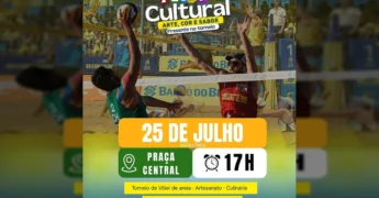 Feira Cultural em Nova Brasilândia com torneio de vôlei de areia em destaque. Crédito: Prefeitura de Nova Brasilândia.