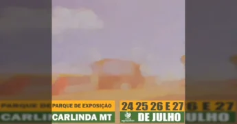 Imagem dos preparativos da 19ª Festa do Agricultor no Parque de Exposições de Carlinda, MT, mostrando palco e barracas. Créditos: Prefeitura Municipal de Carlinda / Instagram.