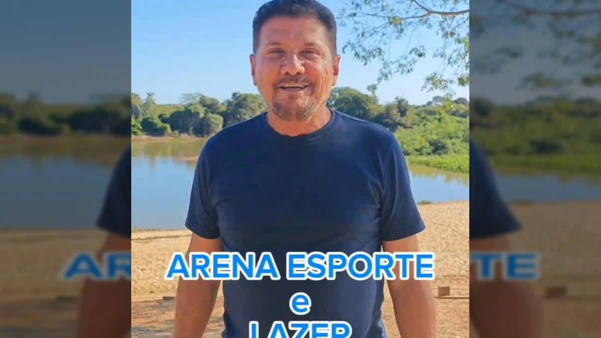 Imagem de um homem apresentando o local da Arena Esportiva do FIPe 2025 em Cáceres, MT. Créditos: fipecaceresoficial.