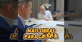 Governador Mauro Mendes e Vice-Governador Otaviano Pivetta em reunião para anunciar repasse de verbas para Gaúcha do Norte, via Prefeitura de Gaúcha do Norte/Instagram.