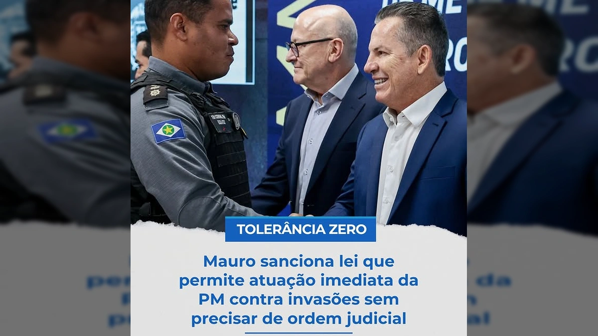 Imagem do Governador Mauro Mendes ao lado de um policial militar, simbolizando a nova lei de tolerância zero contra invasões de terra em Mato Grosso. Crédito: mauromendesoficial/Instagram.