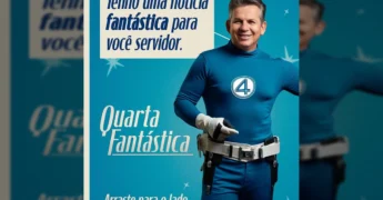 Imagem da campanha 'Quarta Fantástica' com o Governador Mauro Mendes caracterizado, anunciando o pagamento do salário de servidores estaduais de Mato Grosso. Créditos: Mauro Mendes / Instagram.