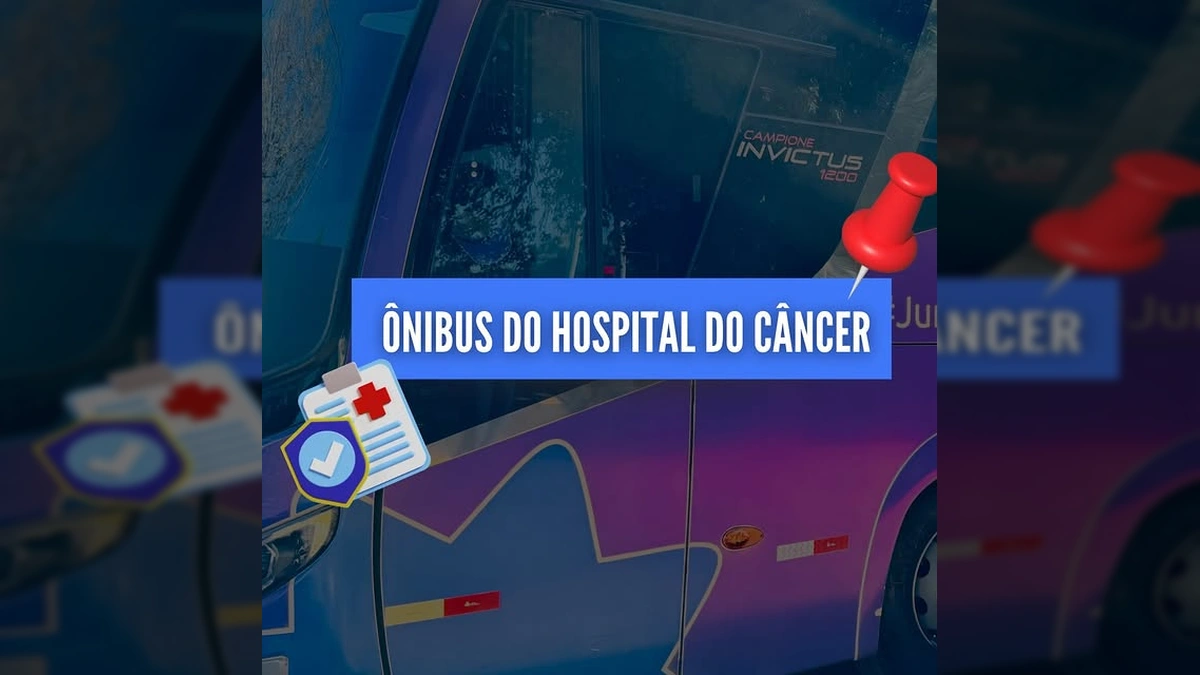 Imagem de um ônibus de saúde do Hospital de Câncer de Mato Grosso em Nossa Senhora do Livramento. Crédito: smslivramento / Instagram