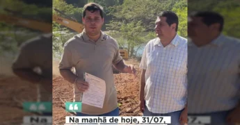 Homens em área de construção de rampa náutica, com rio ao fundo, em Torixoréu, Mato Grosso / Créditos: Prefeitura de Torixoréu no Instagram