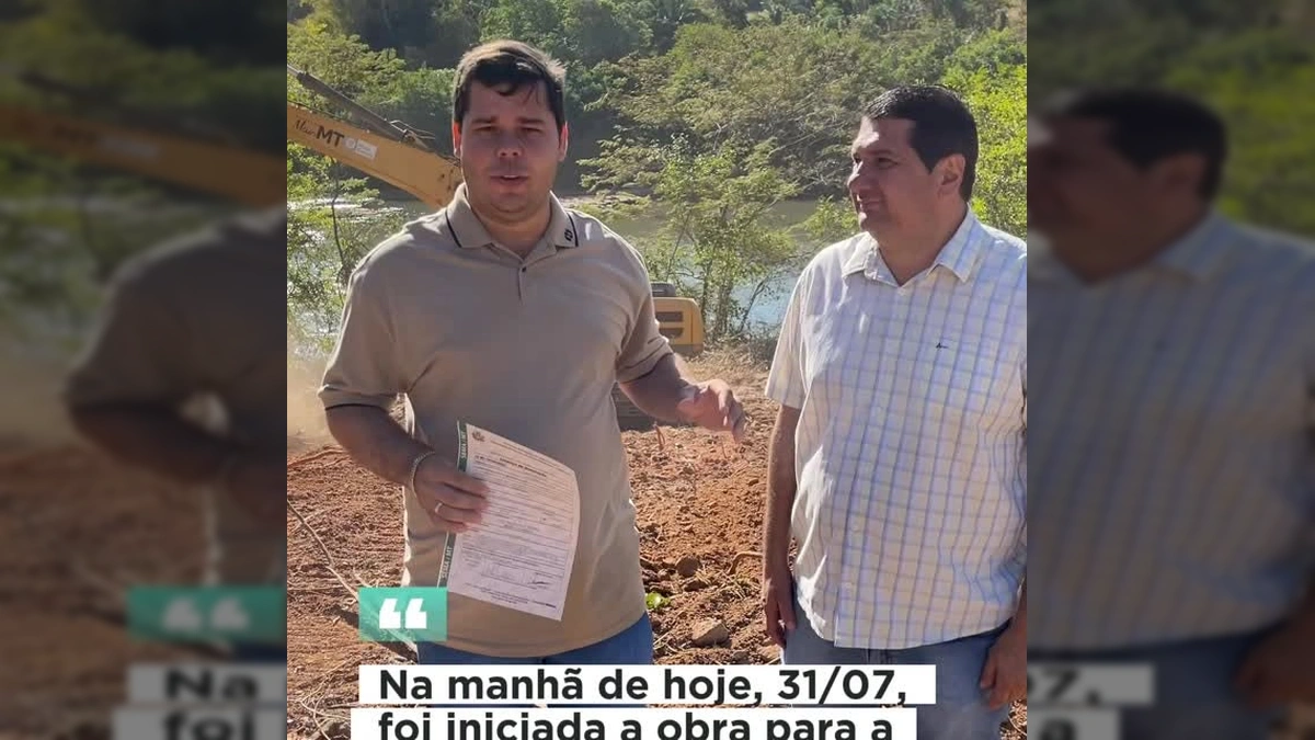 Homens em área de construção de rampa náutica, com rio ao fundo, em Torixoréu, Mato Grosso / Créditos: Prefeitura de Torixoréu no Instagram
