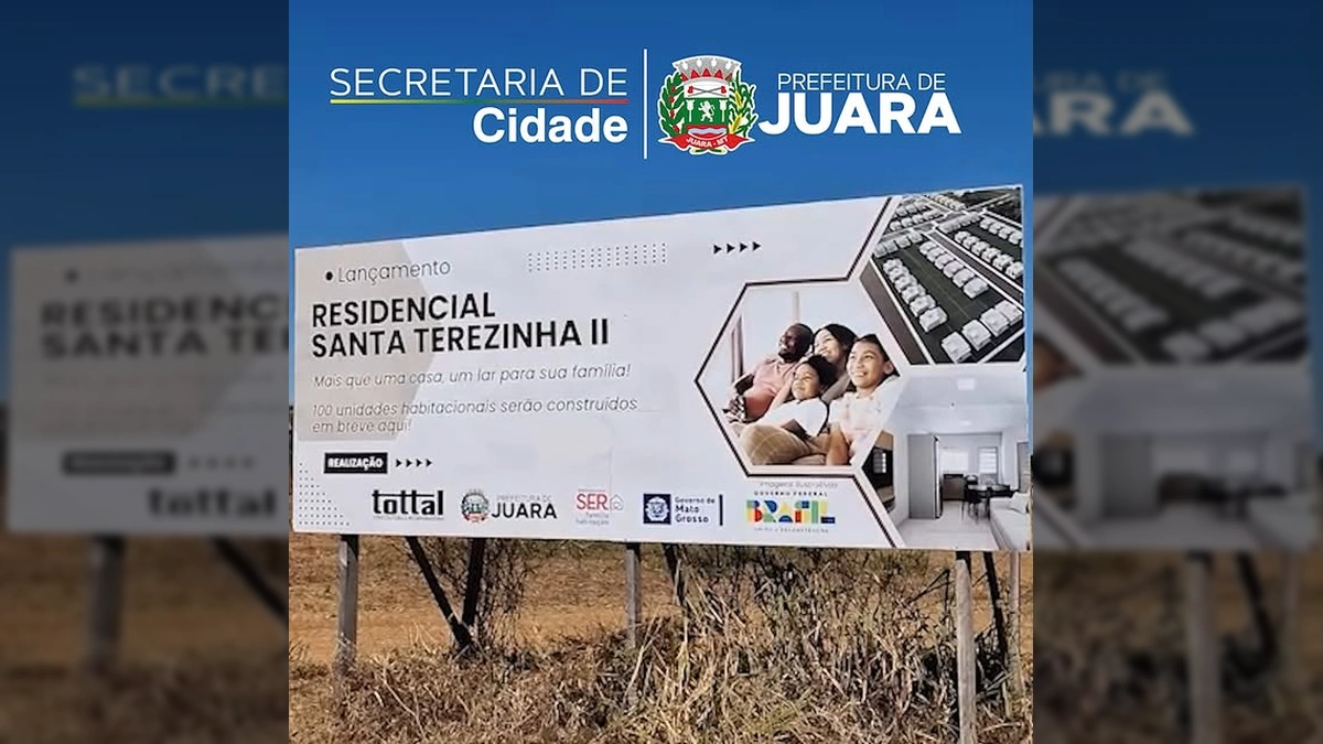 Máquinas e equipe da prefeitura trabalhando no terreno do futuro Residencial Santa Terezinha II em Juara, preparando para a construção de casas populares. Crédito: Prefeitura de Juara / Instagram.
