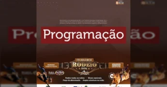 Programação oficial do Itanhangá Rodeio Show 2025, com datas e atrações musicais. Crédito da imagem: @rodeioshowitanhanga2025.