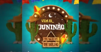 Cartaz do Juninão 2025 em Peixoto de Azevedo, com elementos de festa junina como cactos e chapéus. Imagem fornecida pela Prefeitura de Peixoto de Azevedo no Instagram.