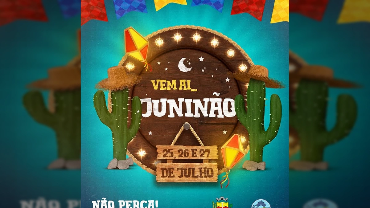 Cartaz do Juninão 2025 em Peixoto de Azevedo, com elementos de festa junina como cactos e chapéus. Imagem fornecida pela Prefeitura de Peixoto de Azevedo no Instagram.