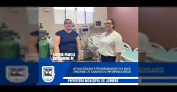 Duas enfermeiras em frente a um leito de UCI com equipamentos médicos no Hospital Municipal de Juruena. Crédito: Prefeitura de Juruena / Instagram