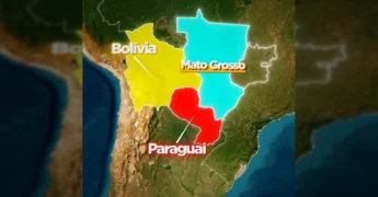 Divisão do mapa do Brasil mostrando Mato Grosso e Mato Grosso do Sul, com destaque para a capital Cuiabá. Créditos: Rota Geográfica / Instagram