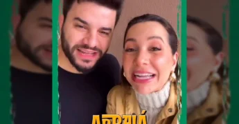 Foto da dupla Mariana e Matheus em vídeo de divulgação do Arraiá Nova Mutum 2025. Créditos: Prefeitura de Nova Mutum / Instagram