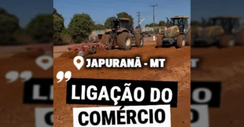 Homens em terreno de terra vermelha, máquinas de construção, obra de acesso em Japurana. Crédito: prefeitura_novabandeirantes/Instagram.