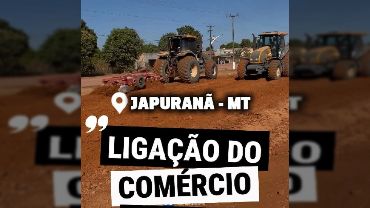 Homens em terreno de terra vermelha, máquinas de construção, obra de acesso em Japurana. Crédito: prefeitura_novabandeirantes/Instagram.