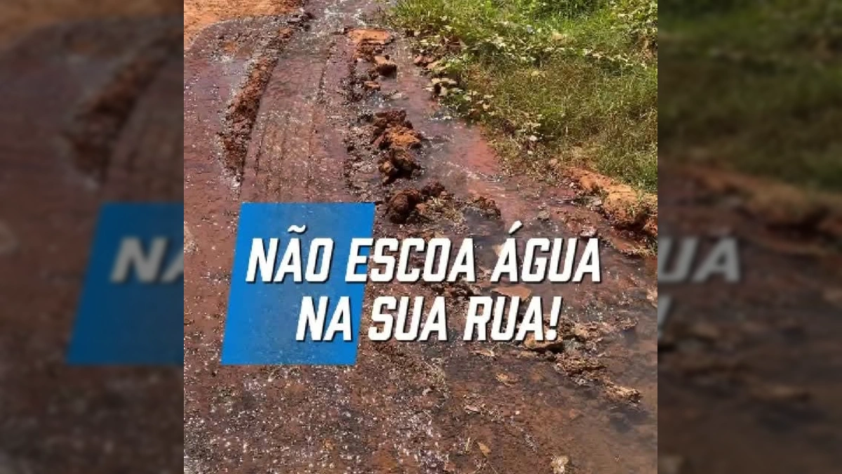 Prefeito e Secretário de Urbanismo de Nova Bandeirantes ao lado de água escoando na rua. Créditos: Prefeitura de Nova Bandeirantes / Instagram