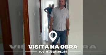 Visita da Prefeitura de Nova Bandeirantes à obra do novo posto de saúde na Comunidade 3/5, mostrando o avanço da construção. Créditos: Prefeitura de Nova Bandeirantes / Instagram.