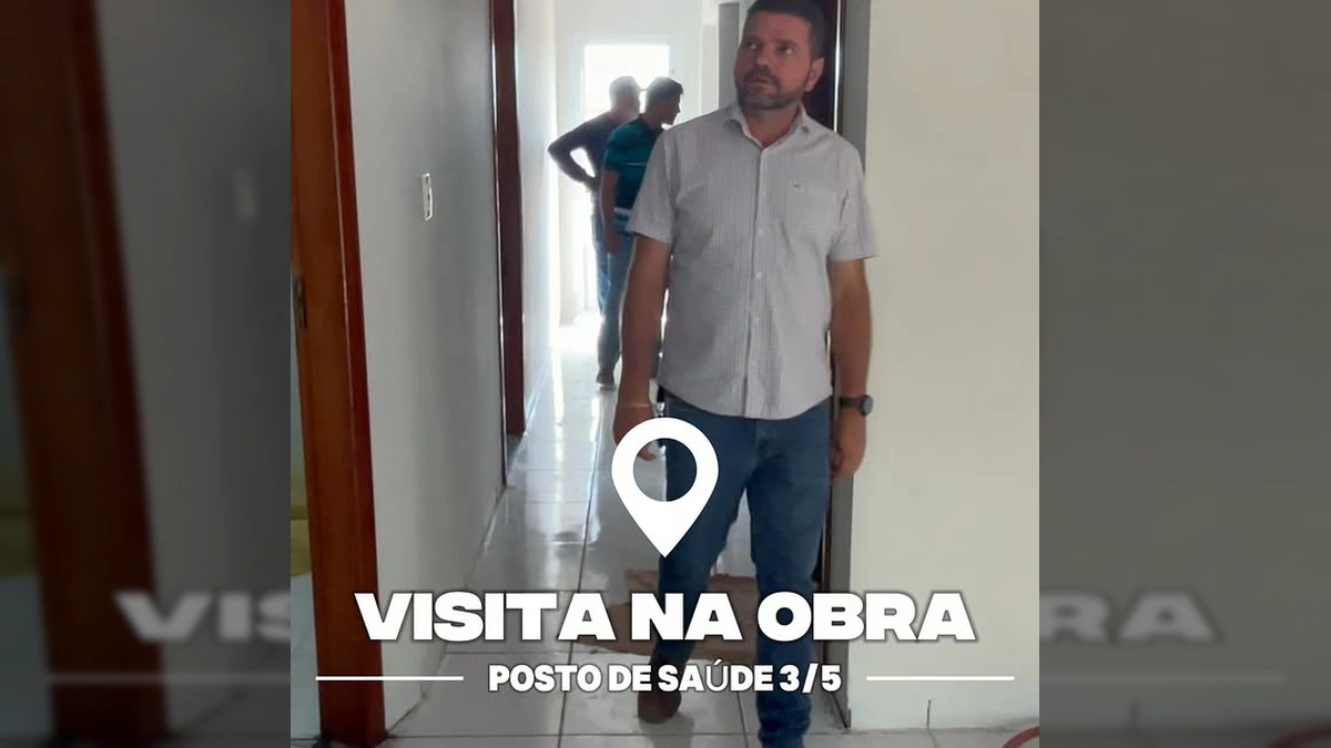 Visita da Prefeitura de Nova Bandeirantes à obra do novo posto de saúde na Comunidade 3/5, mostrando o avanço da construção. Créditos: Prefeitura de Nova Bandeirantes / Instagram.