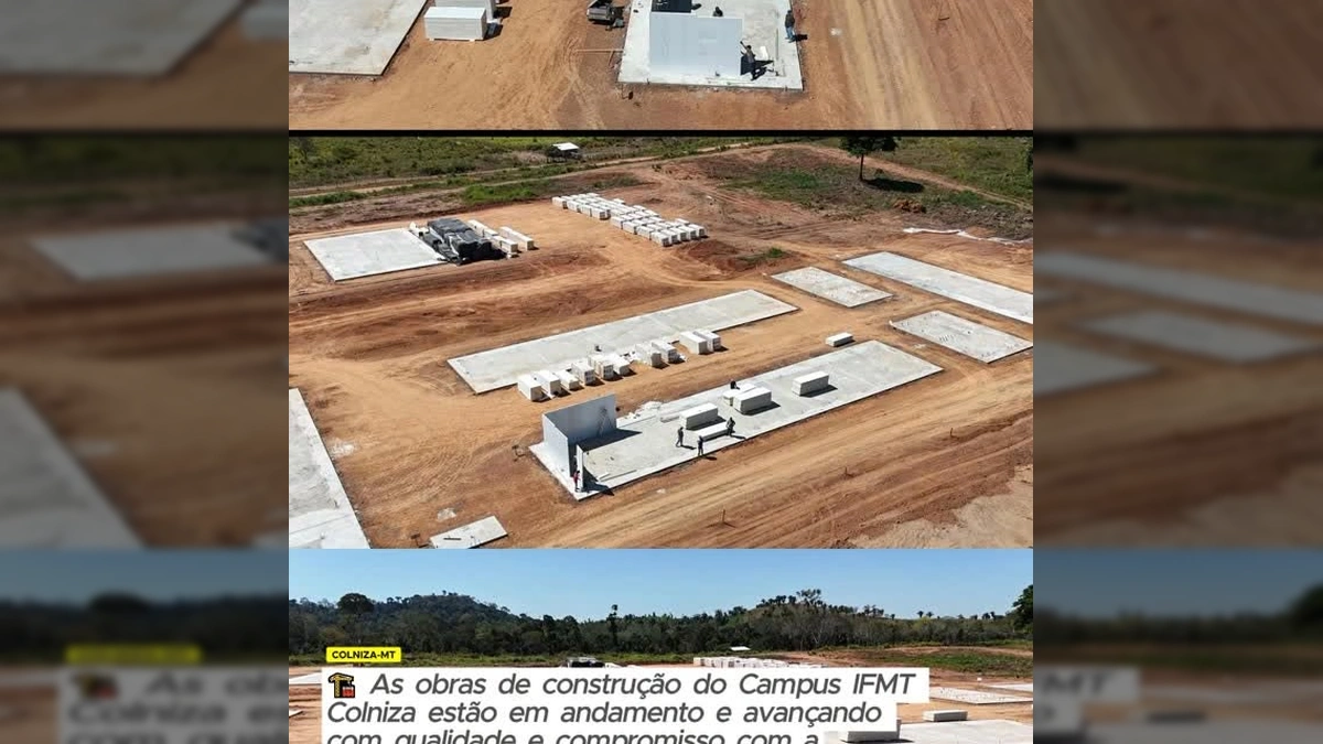 Obras do Campus IFMT Colniza-MT em andamento, com a presença de autoridades do IFMT e da Prefeitura, indicando progresso e compromisso com a educação. Crédito: Prefeitura de Colniza / Instagram