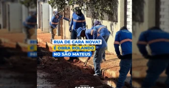Trabalhadores da prefeitura de Sorriso realizando obras de pavimentação e drenagem com concreto usinado no Bairro São Mateus. Créditos: Prefeitura de Sorriso / Instagram