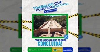Ponte de madeira recém-construída em Nova Brasilândia, Mato Grosso. Créditos: Prefeitura de Nova Brasilândia / Instagram