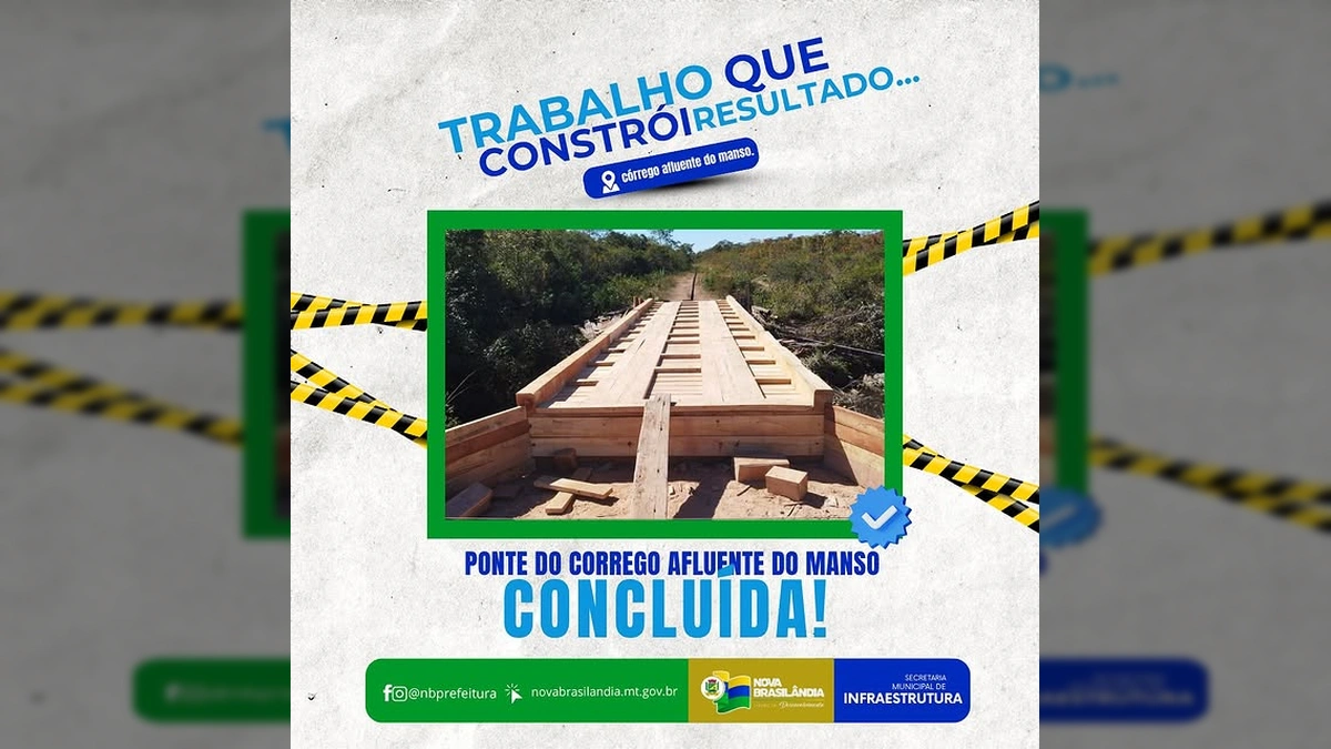 Ponte de madeira recém-construída em Nova Brasilândia, Mato Grosso. Créditos: Prefeitura de Nova Brasilândia / Instagram