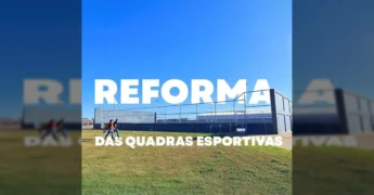 Imagem de quadras esportivas sendo revitalizadas em Sapezal, Mato Grosso, com créditos à Prefeitura Municipal de Sapezal / Instagram.