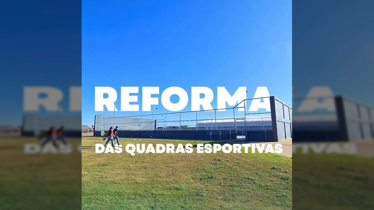 Imagem de quadras esportivas sendo revitalizadas em Sapezal, Mato Grosso, com créditos à Prefeitura Municipal de Sapezal / Instagram.