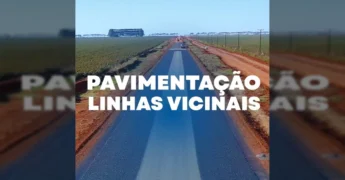Imagens aéreas e terrestres das obras de asfalto nas vicinais de Sapezal, com maquinário e o prefeito acompanhando os trabalhos. Créditos: Prefeitura Municipal de Sapezal / Instagram.