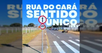 Rua do Cará em Sapezal com sinalização de sentido único. Créditos: Prefeitura Municipal de Sapezal / Instagram
