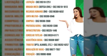 Telefones úteis da Prefeitura de Rosário Oeste para contato com diversos setores. Créditos: Prefeitura de Rosário Oeste / Instagram.