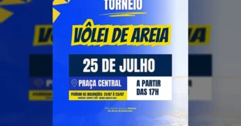 Imagem promocional do Torneio de Vôlei de Areia na Praça Central de Nova Brasilândia. Créditos: Instagram /nbprefeitura