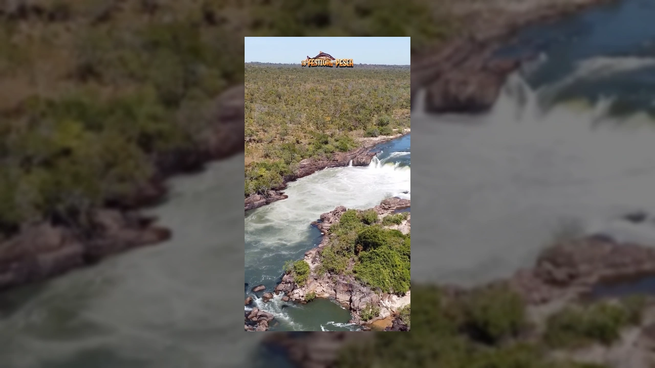 Cachoeira da Fumaça em Novo São Joaquim-MT durante o 18º Festival de Pesca. Imagem por festivaldepescansj2025 no Instagram.