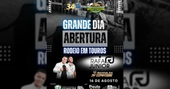 Imagem da abertura da 26ª ExpoVerde em Nova Monte Verde, com destaque para o rodeio em touros e show de Rafa & Junior. Créditos: Prefeitura de Nova Monte Verde / Instagram