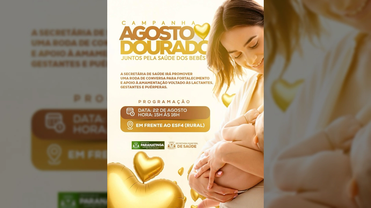 Mãe amamentando bebê durante campanha Agosto Dourado em Paranatinga. Créditos: sec.saude.paranatinga / Instagram.