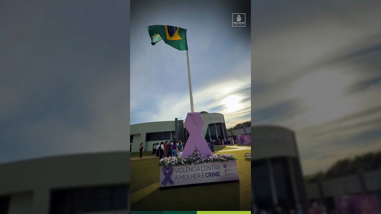 Ato simbólico contra a violência à mulher durante a campanha Agosto Lilás em Nova Mutum. Créditos: Prefeitura de Nova Mutum / Instagram